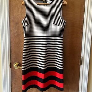 Calvin Klein Striped Black, White, and Red Midi Dress